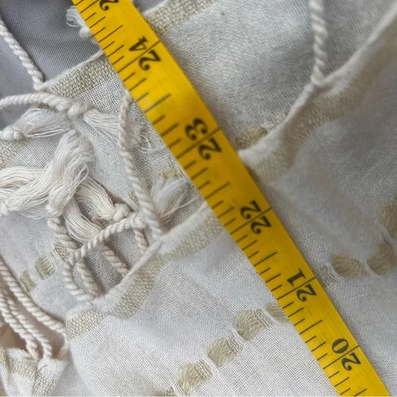 VTG Boho Cream Embroidered Stripes peasant Tassel Tie fringe blouse festival - Picture 6 of 6